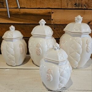 🐕 J Willfred Charles Sadek white and blush pink pineapple canister - set of 4